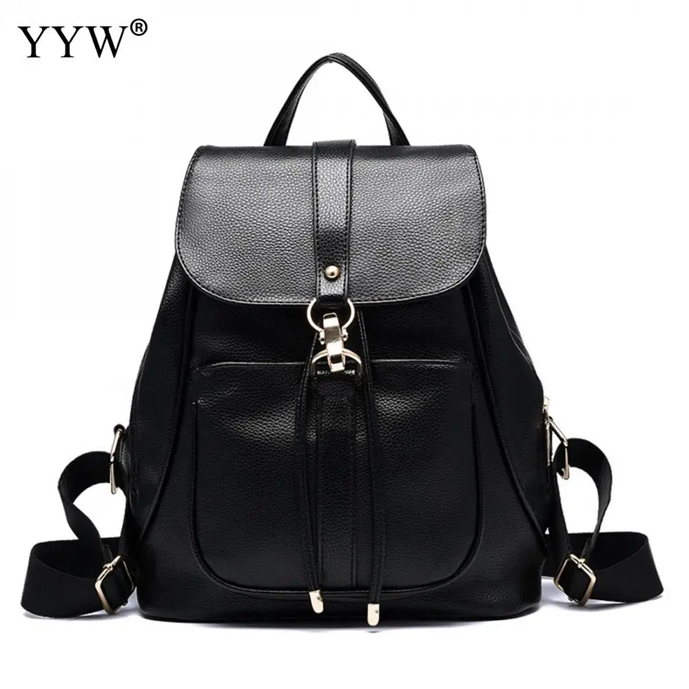 

YYW Women Backpack High Quality Pu Leather Back Bags Washed Soft Surface Solid Black Mochila Escolar Casual Female Shopping Bag
