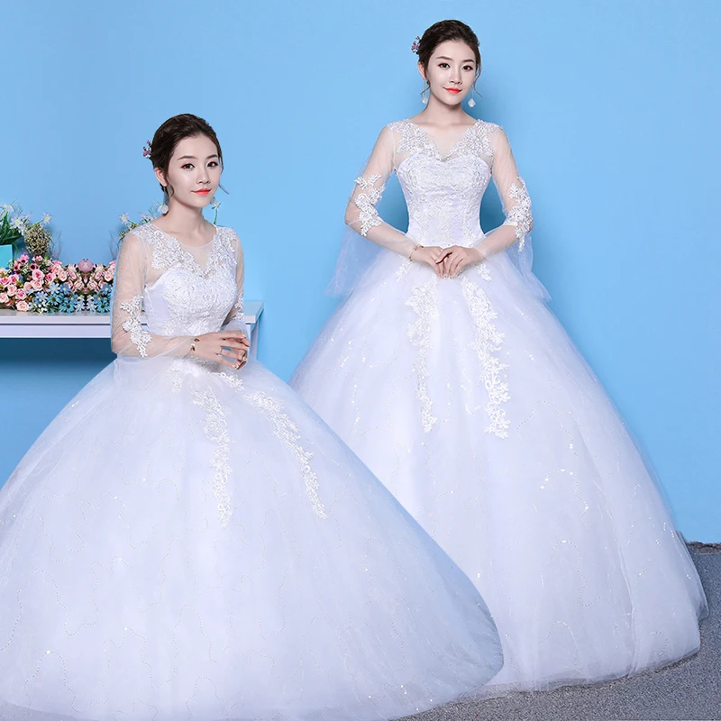 Sheer Neck Arab Ball Gown Plus Size Princess Wedding Dress Full