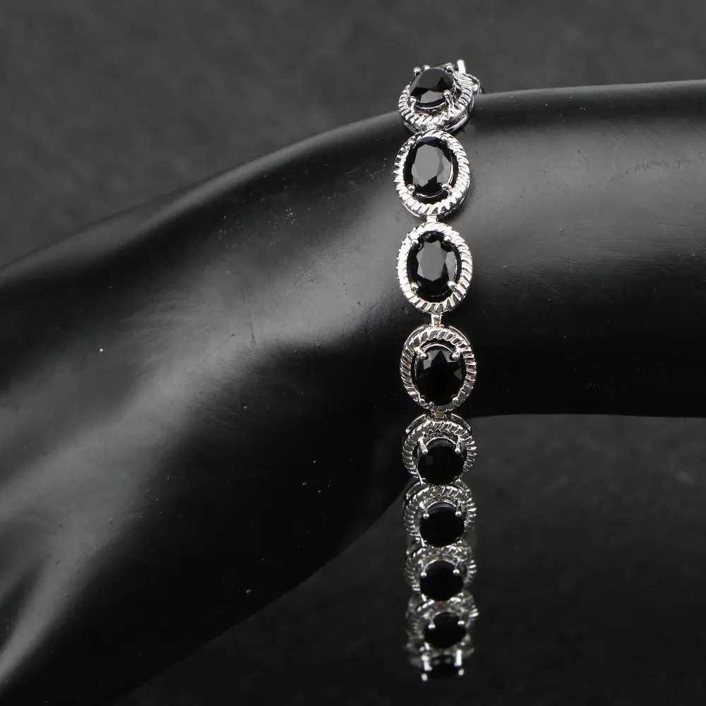 Черные камни циркония свадебные 925 пробы серебряные Ювелирные наборы ожерелье кулон талисманы браслеты серьги кольцо для женщин Подарочный набор