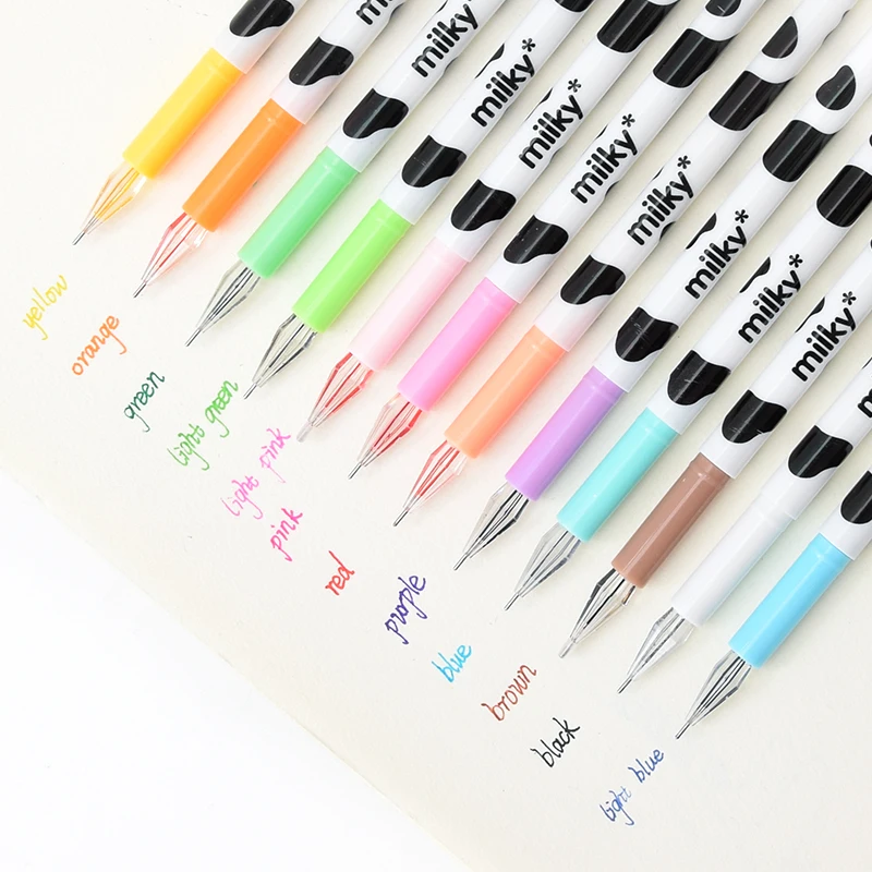 12 colors/lot Korean cartoon creative milky cow color gel pen student stationery lovely diamond gel pens school office supplies lovely color stickers kawaii memo pad sticky notes korean stationery bookmark index tag note classification mark office supplies