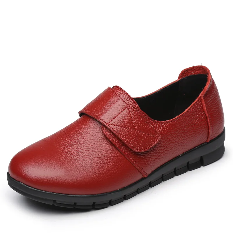 DRKANOL/Женская обувь на плоской подошве; обувь на шнуровке с круглым носком из натуральной кожи; короткая плюшевая зимняя теплая Повседневная обувь; женские лоферы на плоской подошве; большие размеры 43 - Цвет: Without plush red