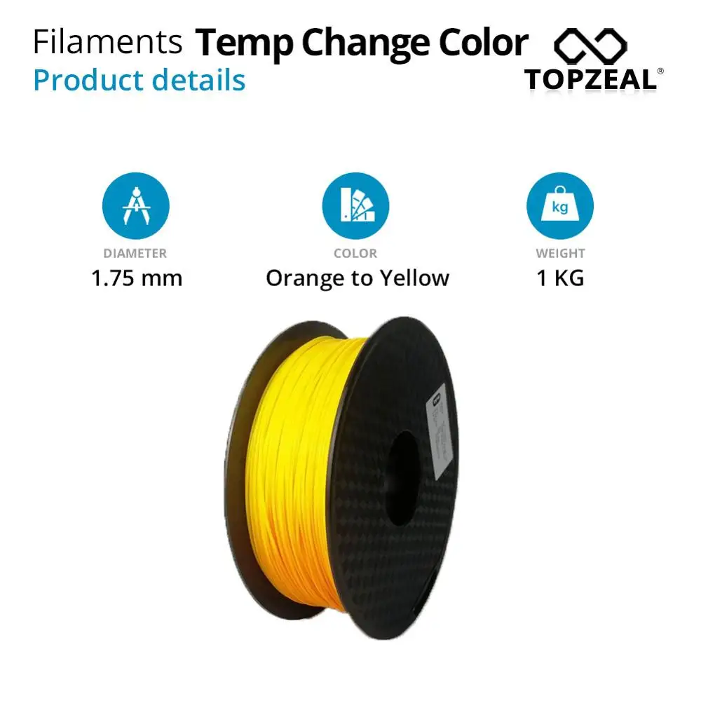 TOPZEAL 3d принтер PLA изменение температуры Цветовая нить, погрешность измерения+/-0,05, катушка 1 кг, 1,75 мм, оранжевый-желтый