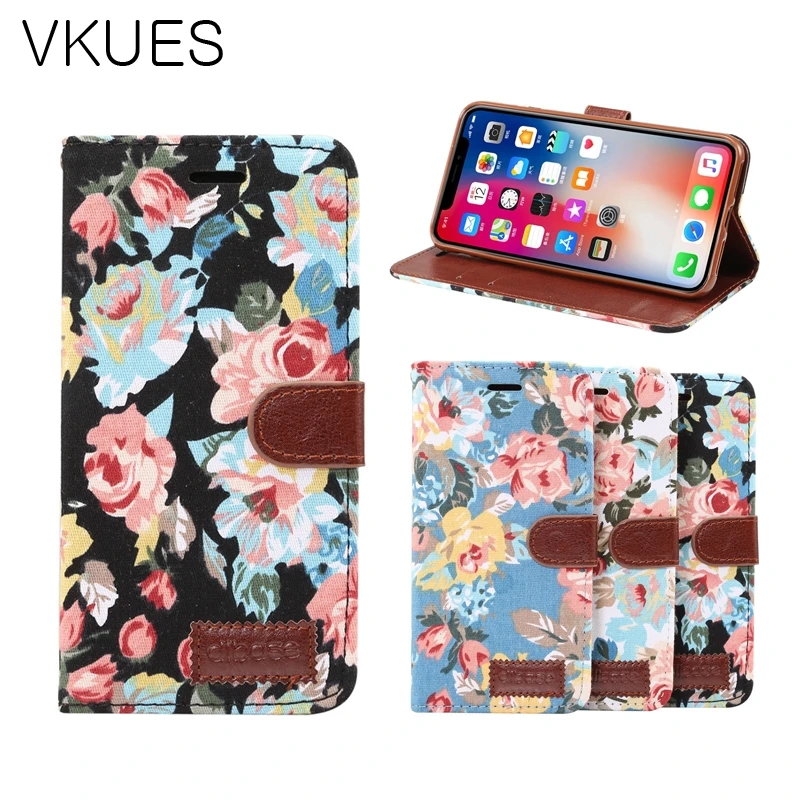 

Flower Cloth Leather Case For iPhone XS MAX XR X 8 7 6 6s plus 5S SE Flip Wallet Style Magnetic Cover+TPU Case Card Holder+Gifts