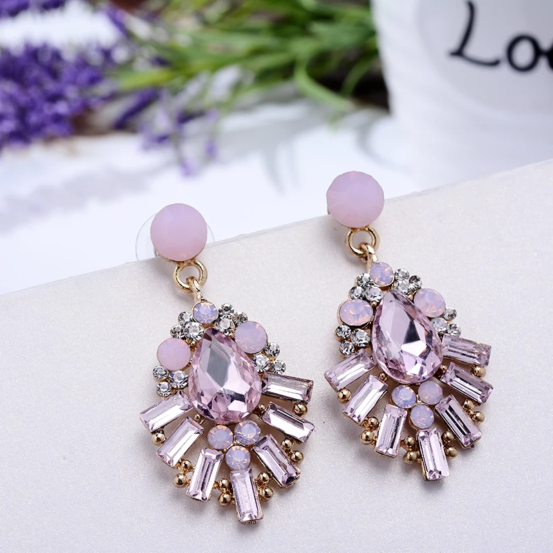 Crystal Opal Stone Waterdrop Drop Earrings Rhinestone Gold Color Piercing Earrings Women Wedding Jewelry Christmas Gift 2018