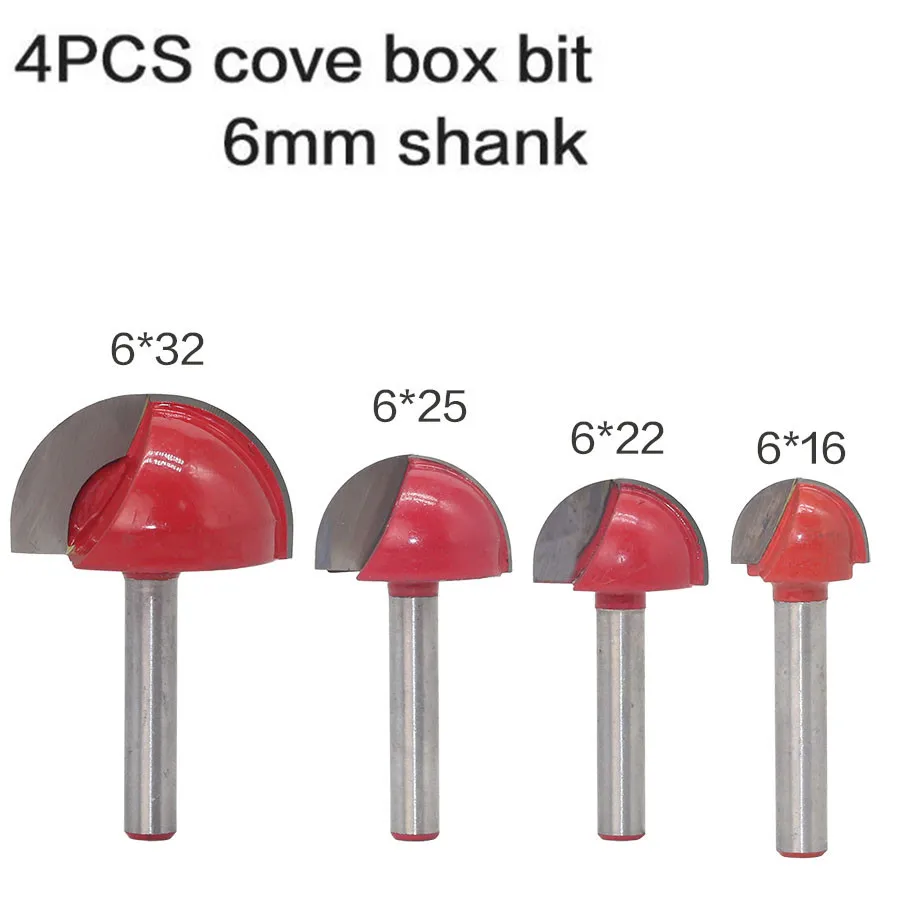 4 шт./компл. 6 мм хвостовик круглый нос Cove деревянная коробка для вырезания гребней и шейкер деревообрабатывающий инструмент фреза по дереву