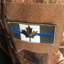 Канадский флаг на липучке синяя линия канадский клен спецназ полиция тонкий черный ОПС