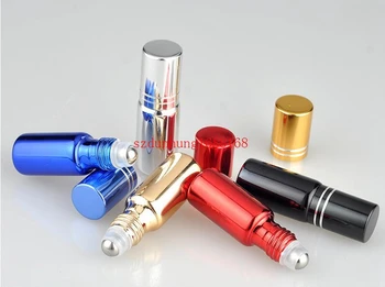 

Free shippping 500PCS 5ml Assorted UV Coated Glass Roll-on Bottles Perfume Refillable Bottles with Steel Rollers