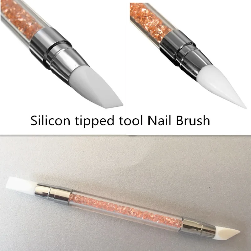Nové dvojité postranní akrylové tyčinky Manikúra Dotting Pen 1 ks Nehty Art Brush Silicon Tipped Tools Rhinestone Charms Nail Tool