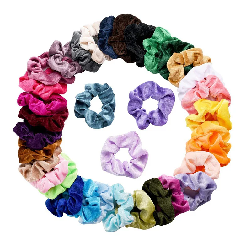 

40 Colors Vintage Hair Scrunchies Velvet Scrunchie Women Elastic Hair Bands Girls Ponytail Holder Hair Ties Hair Accessories