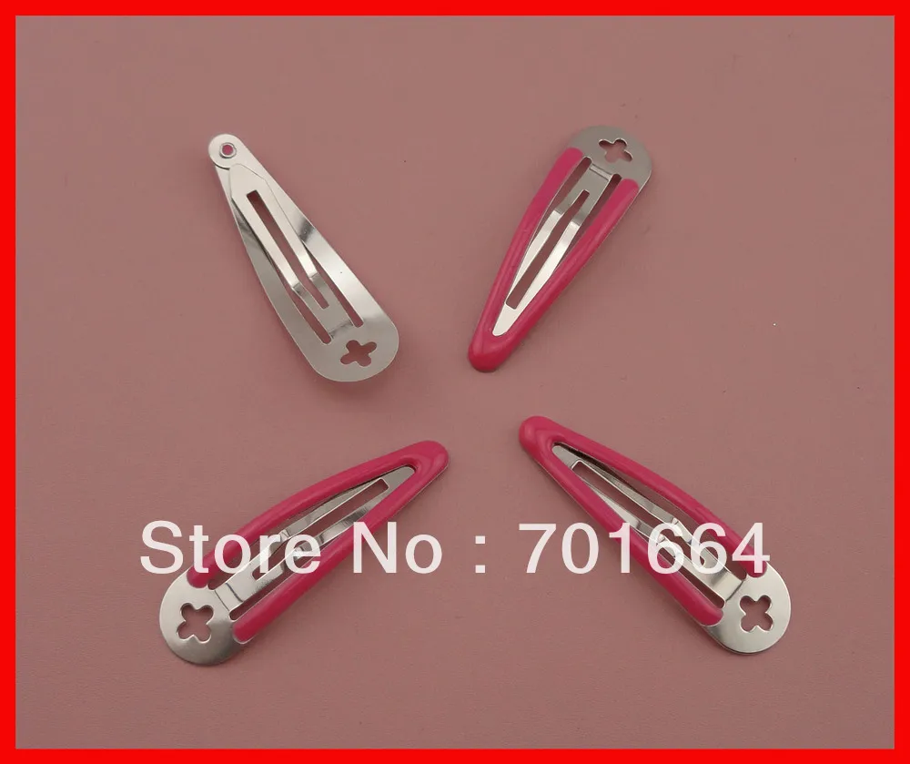 50PCS 5.0cm expoy finish fushia round head plain metal snap hair clips