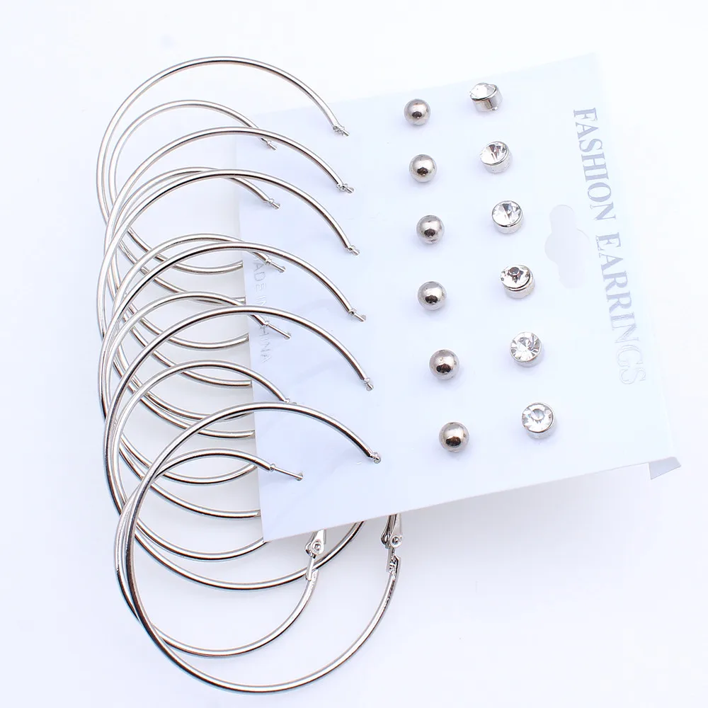 

HOCOLE Wholesale Clip Cuff Hoop Earring Set For Women Vintage Punk Gold Silver Crystal Earrings Party Jewelry 12 pair /lot