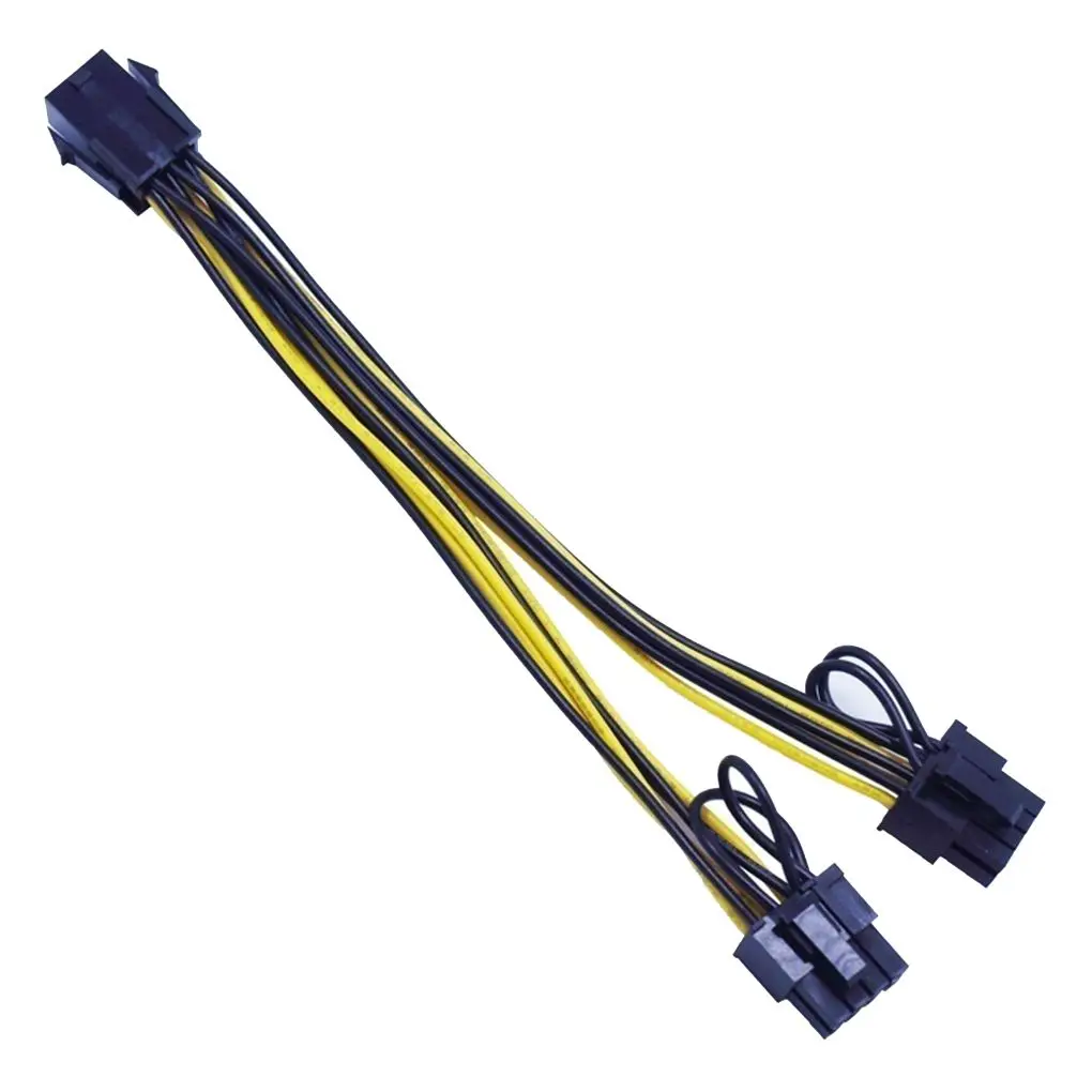 

18cm 6 Pin Female to Dual 8 Pin Male ATX Motherboard Power Supply Adaptor Cable Video Card Cord Wire