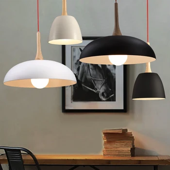 

Northern Europe Style Wooden Pendant Light Black And White Modern Fashion Simple Pendant Lamp for Dining Room Living Room