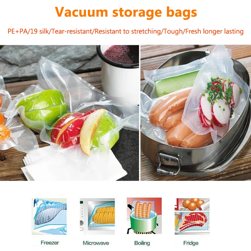 

100pcs Vacuum Food Storage Bag Kitchen Fruit Vegetable Saver Organization 20x500cm Roll Sealer Fresh-Keeping Bag Refrigerated