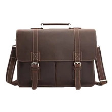 ROCKCOW Leather Vintage Rustic Leather Messenger Laptop Briefcase Satchel Bag for Men and Women 8017