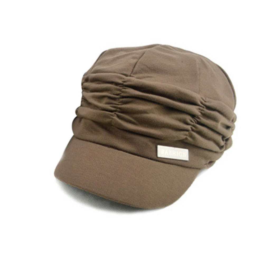 New Korean Solid Hat Women Autumn Winter Knited Hat Pleated Newsboy Cap Warm Outdoors Visor Skull Brown Cotton Casual