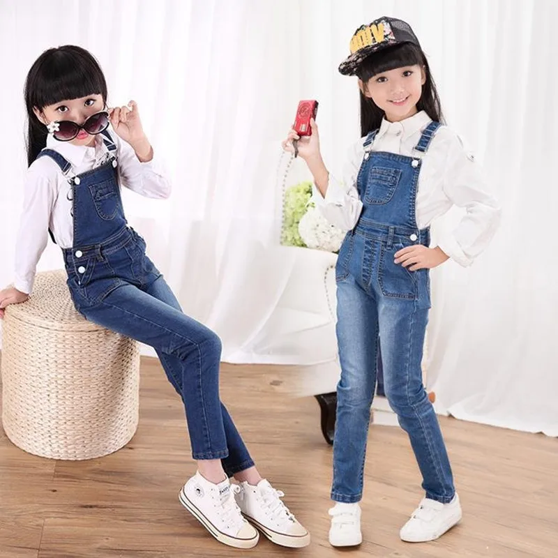 In the spring and autumn new girls pants pants cowboy bib child south Korean children conjoined