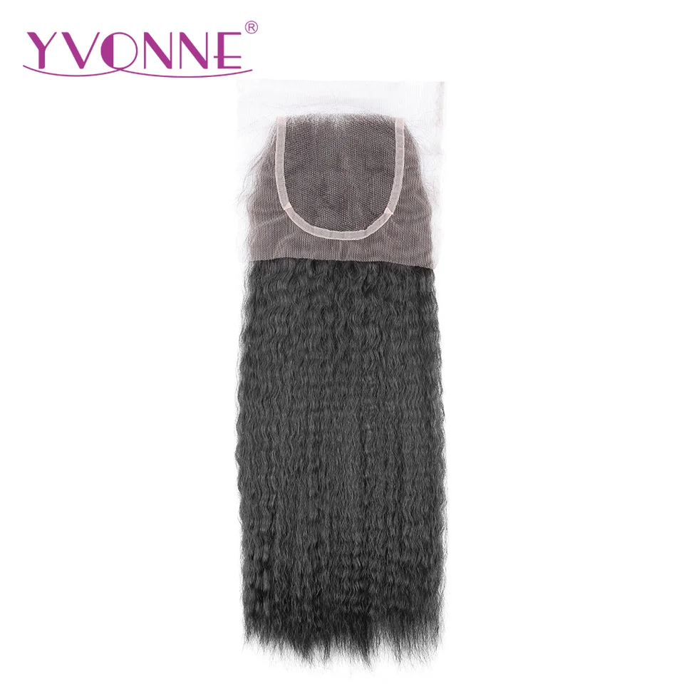 YVONNE Brazilian Kinky Straight Virgin font b Hair b font Closure 4x4 Free Part font b