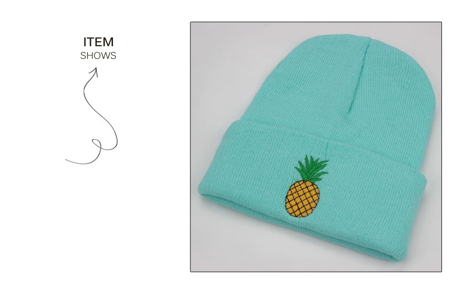 ADK Lady Knitted Hat With Embroidery Pineapple Acrylic Boys Girls Beanie Outdoor Leisure Caps For Women's (7)