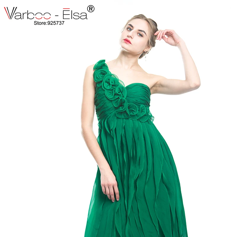 VARBOO_ELSA Новая мода зеленый длинное шифоновое платье для выпускного вечера Vestido De Festa сексуальный одно плечо вечернее платье без рукавов 3D