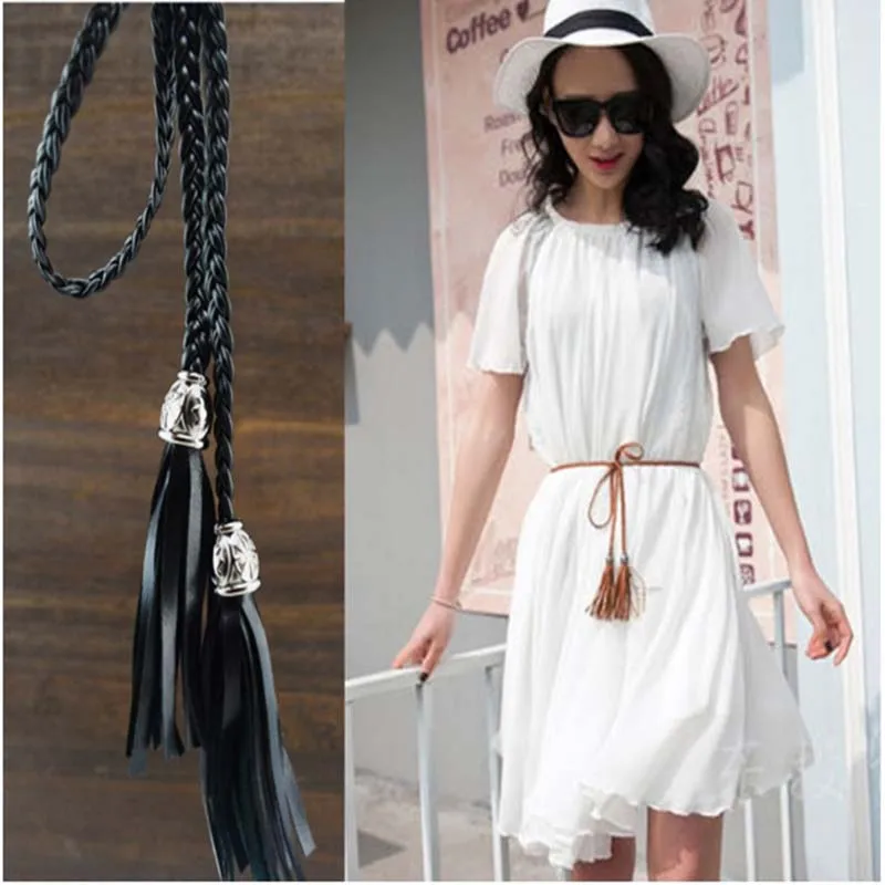 

Women 's Belt Belt Small Tassel Fine Belt Korean Bowknot Rope Skirt Knot Decorative Waist Belt Waist Rope F0222