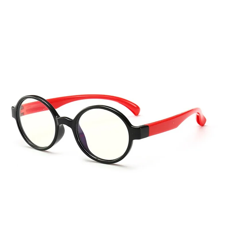 Iboode круглые силиконовые детские мягкие очки с защитой от Blu-ray, прозрачные линзы для мальчиков и девочек, защитные очки, удобные очки - Цвет оправы: black red