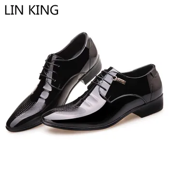 

LIN KING Plus Size Men Leather Dress Shoes Lace Up Business Dress Shoes Pointed Toe Formal Shoes Low Top Oxfords Shoes For Male