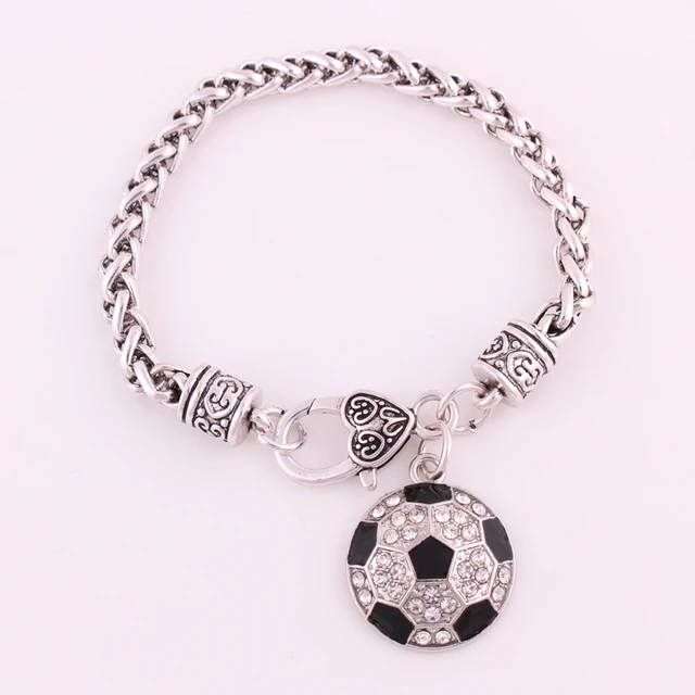 Best Price High Quality Rhodium Plated Studded With Sparkling Best Price High Quality Rhodium Plated Studded With Sparkling Crystal Soccer Charm Bracelet
