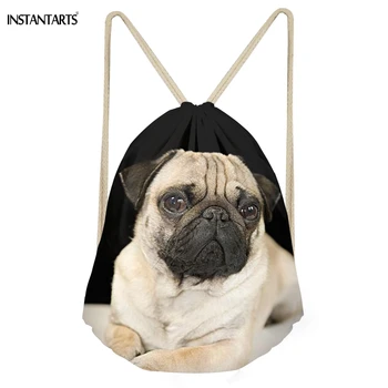 

INSTANTARTS Funny 3D Pet Pug Dog Print Women Men Drawstrings Bags Multifunction Storage Bags for Teen Girls Boys Travel Backpack