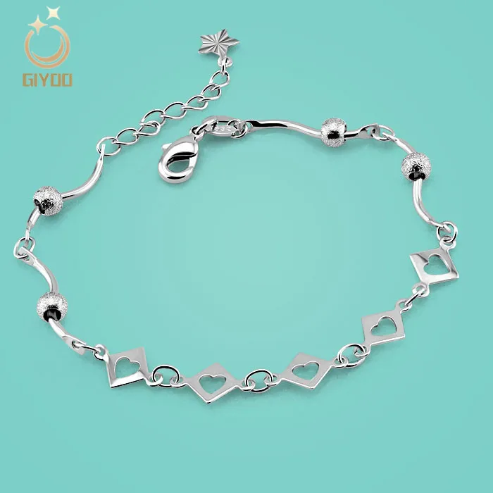 925 Sterling Silver Bracelet for Women,Solid Silver Bracelet,Heart