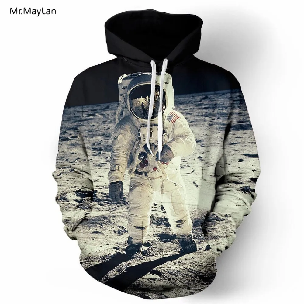 

Mr.MayLan 2018 New Fashion Cap Hoodies For Men/Women 3d Sweatshirt Print Astronaut Moon Landing Hooded Hoody Pullover Tops
