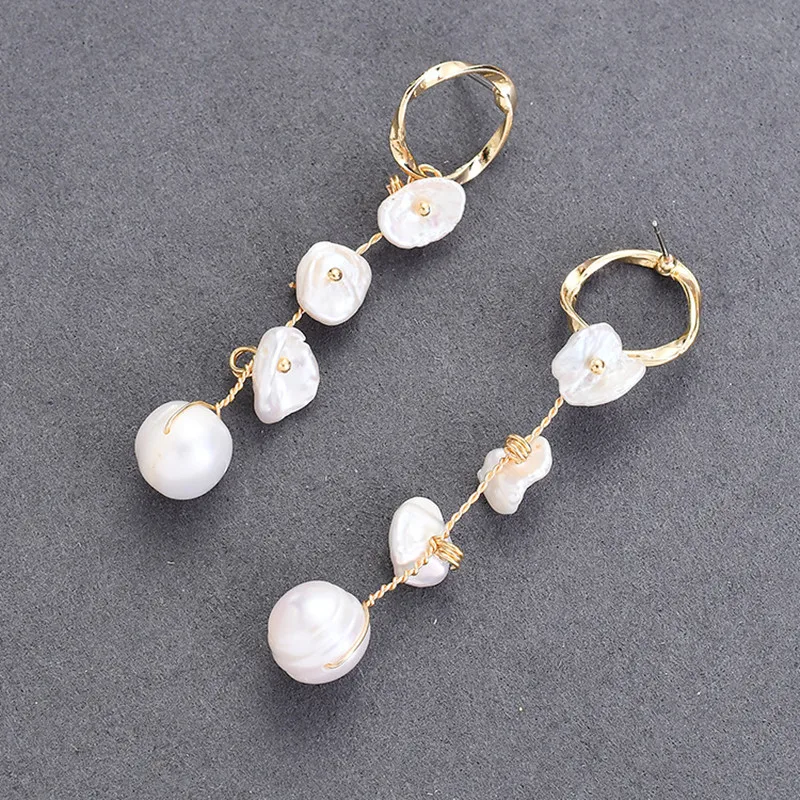 

2019 New S925 Silver Handmade Style Real Natural Freshwater Pearl Drop Earring Long Earrings Hanging Fine Jewelry For Women
