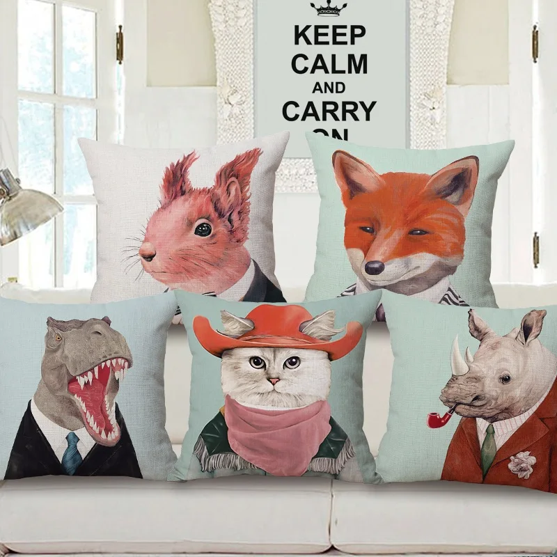 Animals Cushion Cover Lovely Cat Fox Mole Dinosaur Walrus Cushion