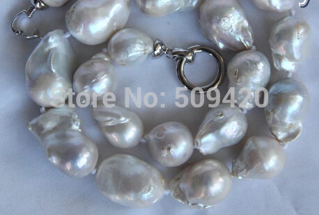 

~~ Free Shipping >>stunning big 28mm baroque white keshi reborn freshwater pearl necklace