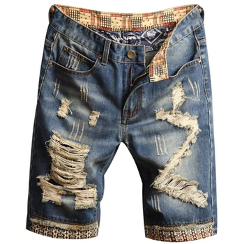 

2019 New Fashion Mens Beggar Short Jeans Brand Clothing Cotton leisure Shorts Breathable Denim Shorts Male personality shorts