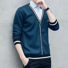 Мимолетная и утолщенная зимняя теплая рубашка мужская с длинным рукавом из двух частей костюм голова вязаный свитер