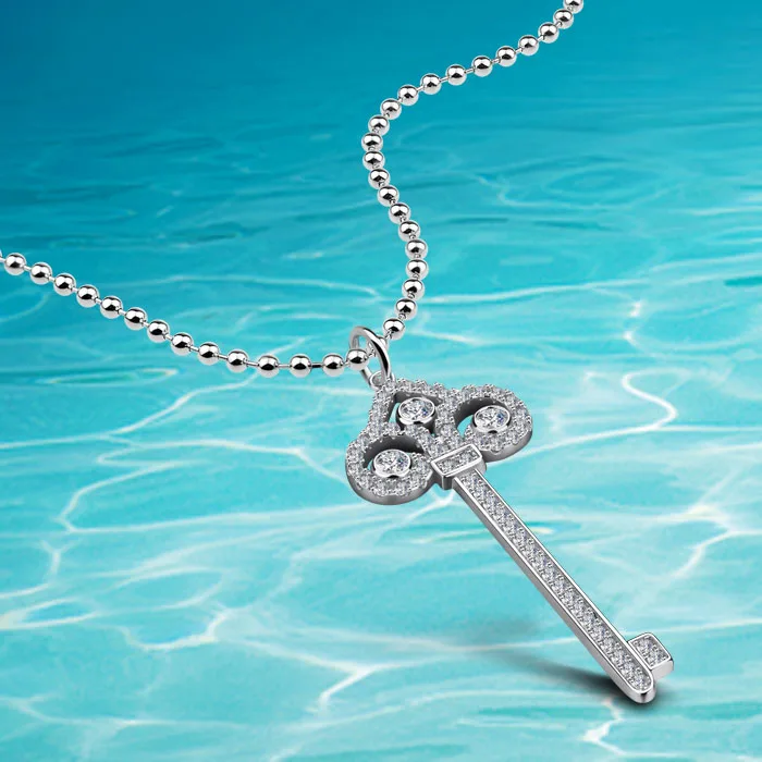 

Voguish Hot Sell Heart Key Necklaces & Pendants;Elegant Full Cz Stone Charm Banquet Necklace Women Jewelry with