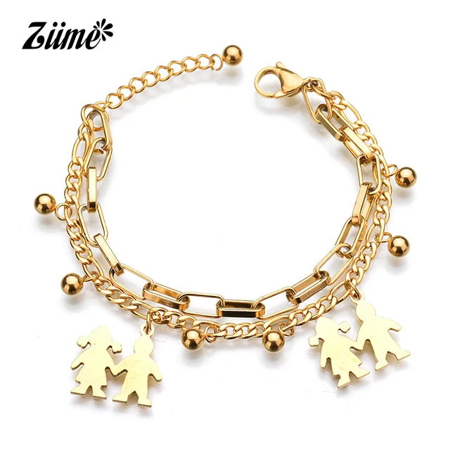Ziime 2018 Family Bracelets For Mom And Sister Gold Silver Color Ziime 2018 Family Bracelets For Mom And Sister Gold Silver Color Stainless Steel Layered Women