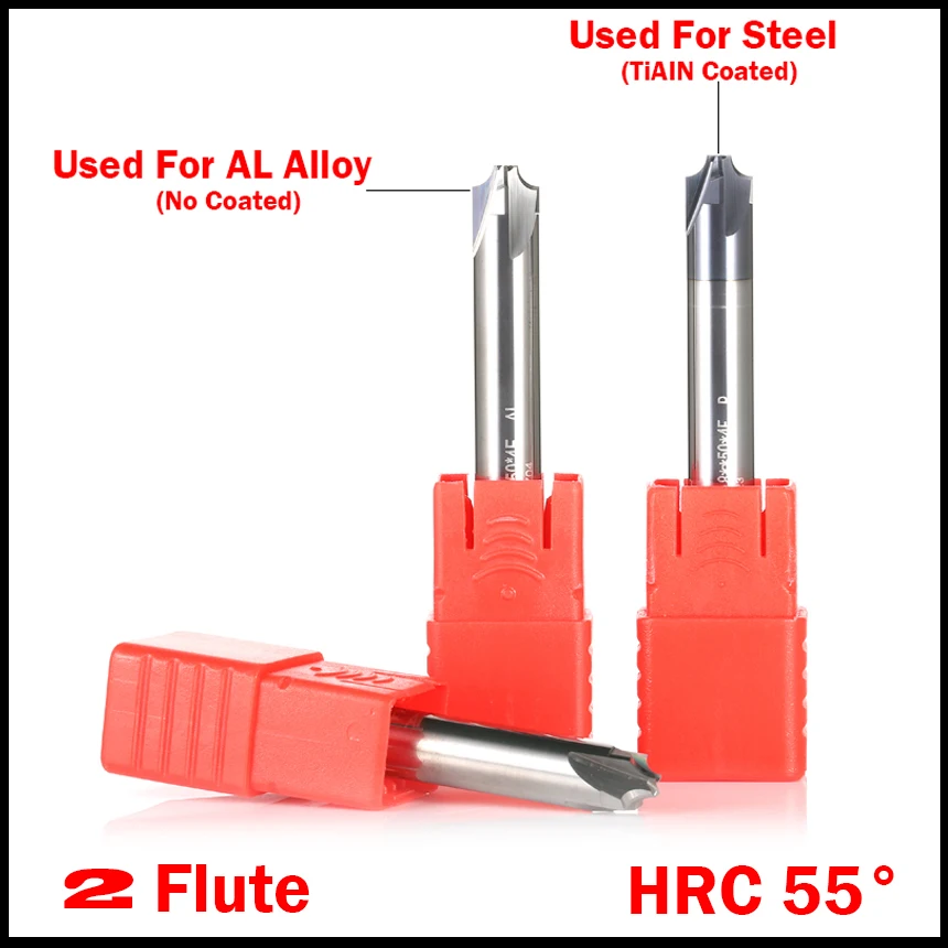 1Pc R0.5 R0.75 R1 R1.5 R2 HRC55 2 Flute Concave Radius Endmill Cutting