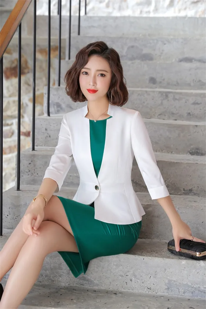 Women's Dress Suits Spring Professional Office Ladies's Blazer Sets Slim Sleeveless Dress 2pcs Formal Workwear Suits W926