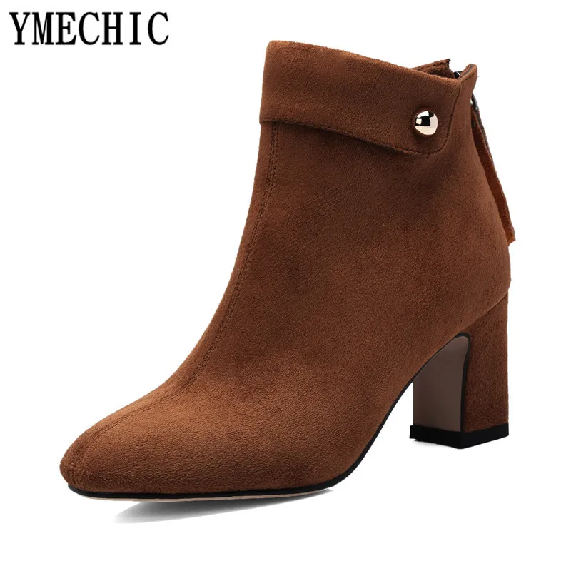 Женские замшевые ботильоны YMECHIC серебристые туфли с блестками и пряжкой на