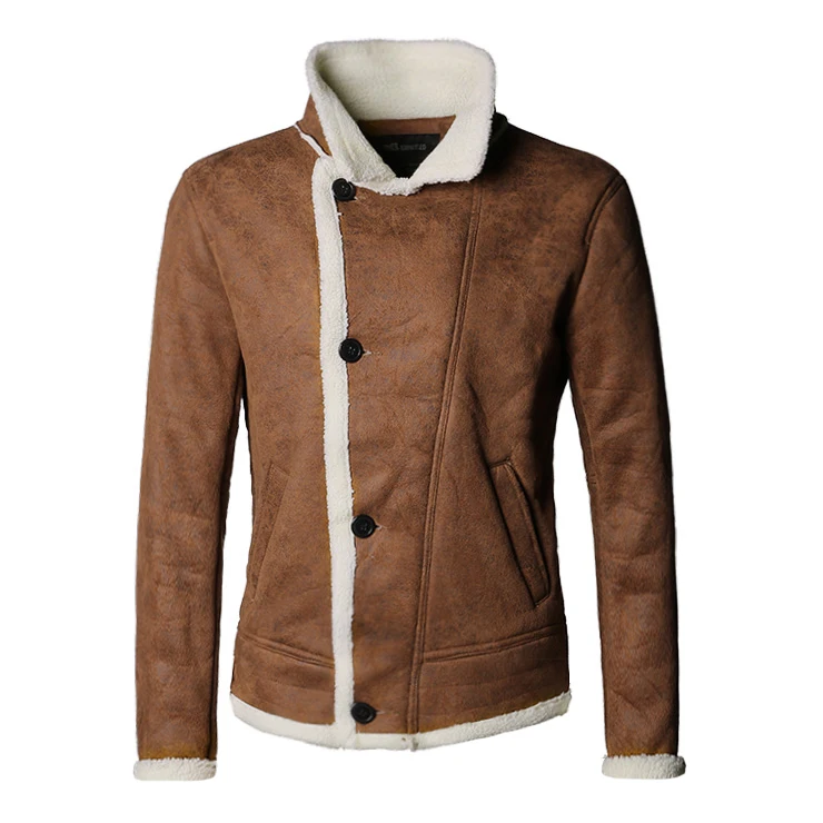 Осенние винтажные лет кожаная куртка Для мужчин шерстяной подкладкой Для мужчин теплый меховой воротник куртки Для мужчин s искусственная кожа короткая куртка пальто F1055