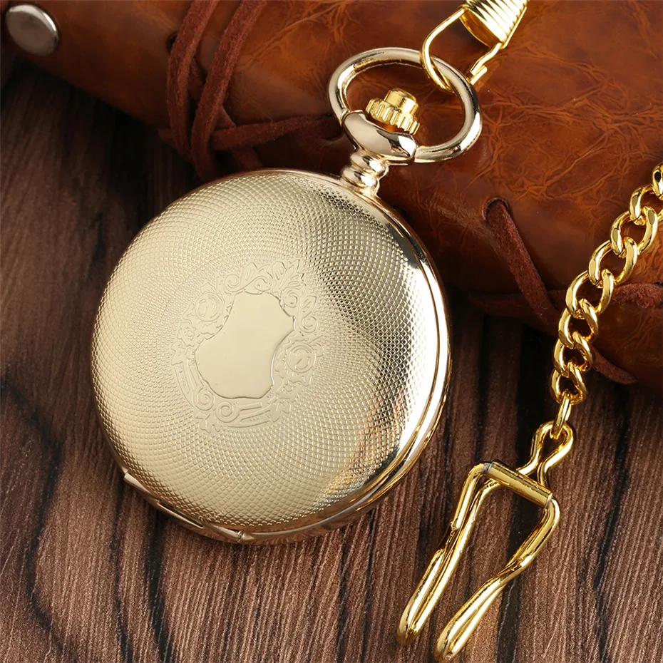 Golden Mechanical Pocket Watch Hand Winding Steampunk Cool Pendant Pocket Chain Clock for Men Women 2