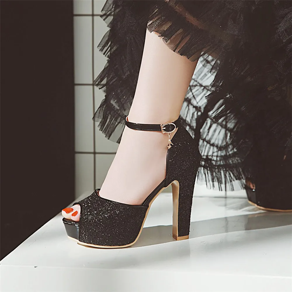 ASUMER/черный, красный модные летние женские свадебные туфли с открытым носком и пряжкой на платформе блестящие женские сандалии на высоком каблуке элегантные размеры 33–43