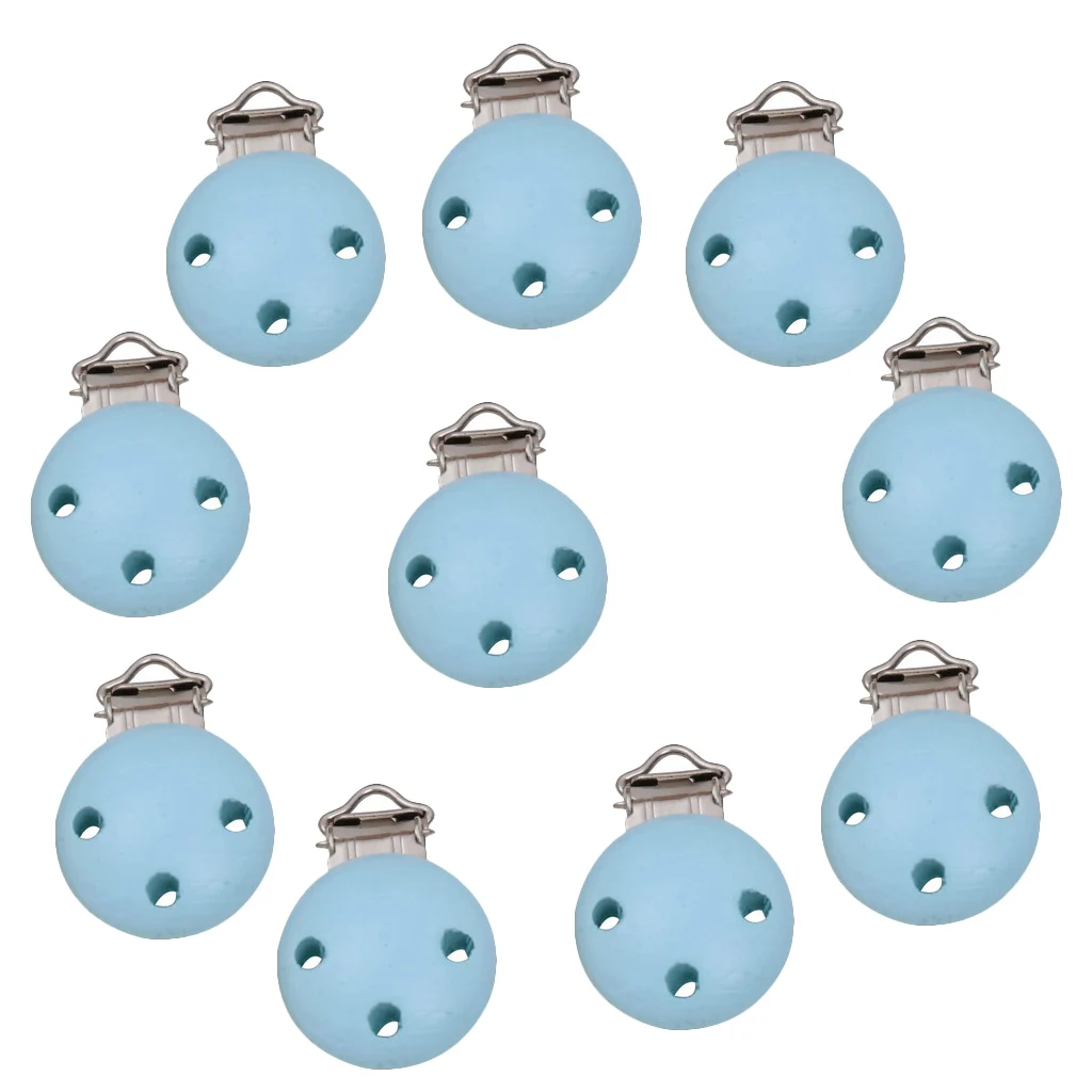 10 Pieces Baby Infant Toddler Newborn Pacifier Clips Wood Metal Holders Cute Infant Soother Clasp Feeding Supplies Bibs Burp Acc