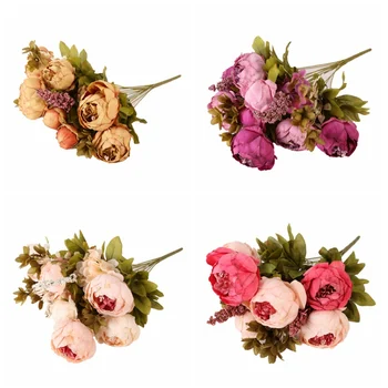 

Beauty Peony Artificial Silk Flowers Small Bouquet Flores Home Party Spring Wedding Decoration Marriage Artificial Dry Flower