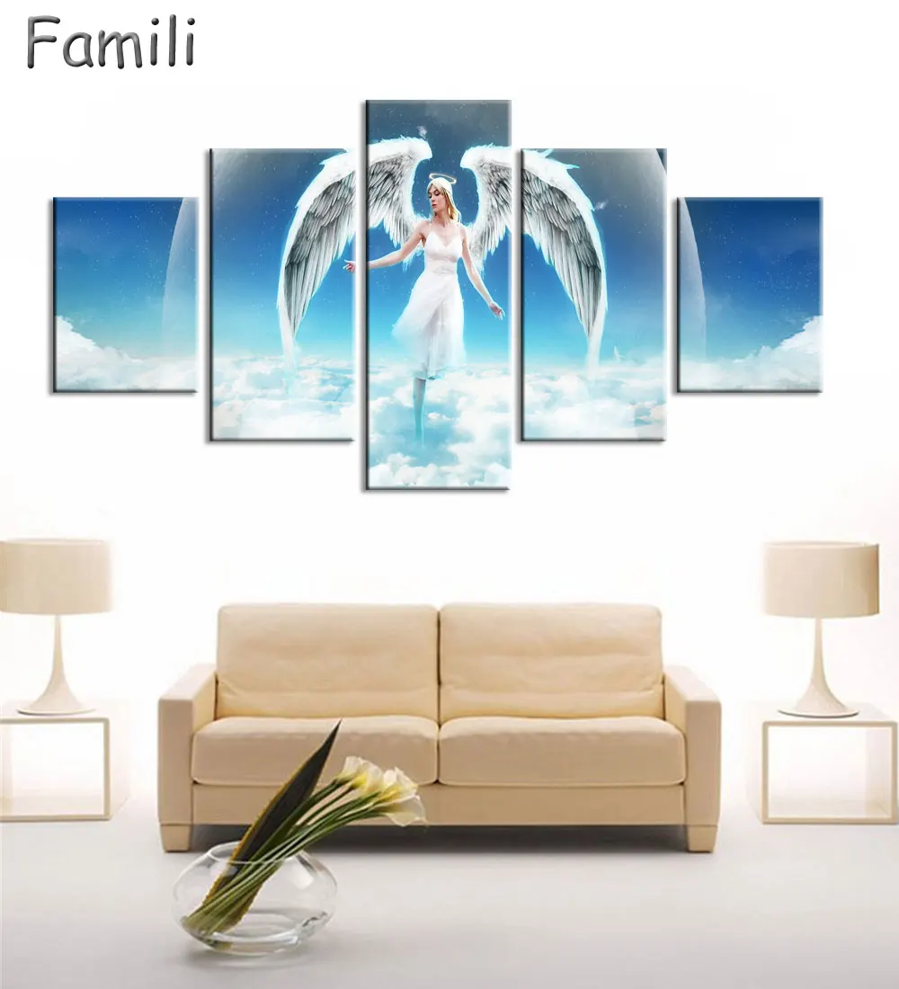 

5Pieces large HD printed oil painting Angel Girl canvas print art home decor idea wall art pictures for living room,canvas art