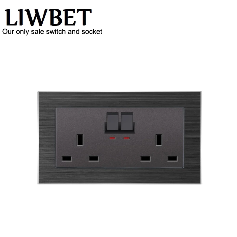 UK Standard balck color double wall socket and 6 Pin 13A outlet in