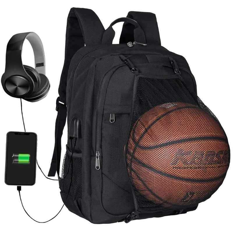 

THINKTHENDO New Laptop Backpacks Large Capacity USB Charging Headphone Port Net Bookbag Shoulder Bags Men Good Quality