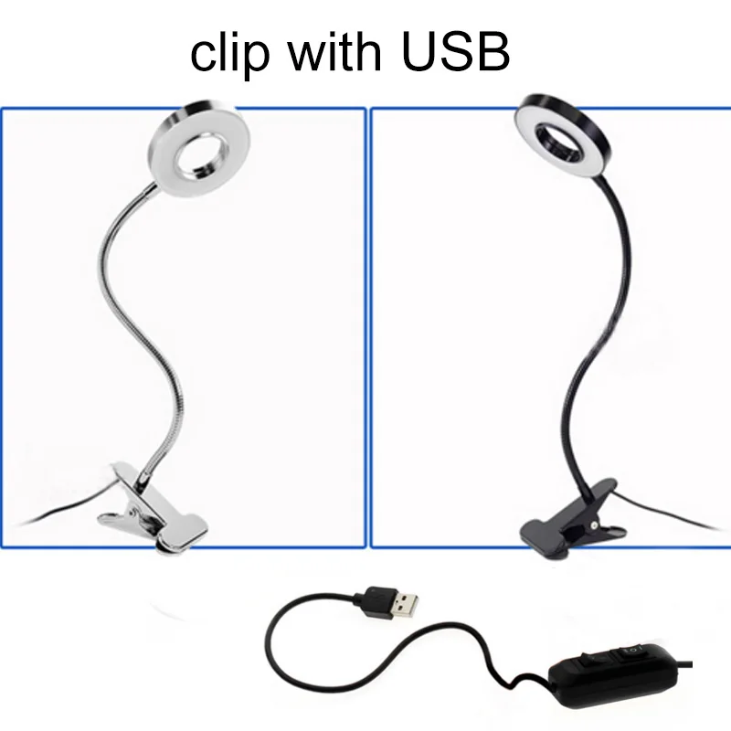 Перезаряжаемый USB светодиодный светильник с клипсой Гибкая Настольная лампа для